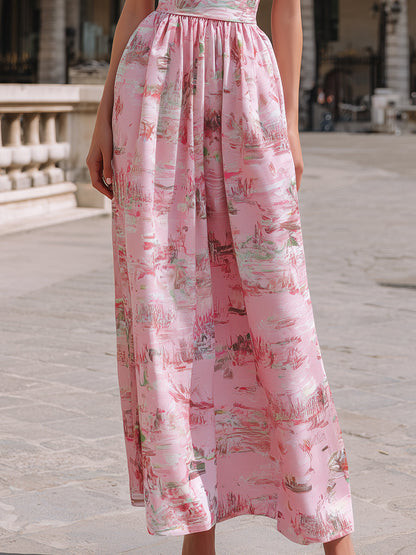 Strapless Printed A-Line Maxi Dress